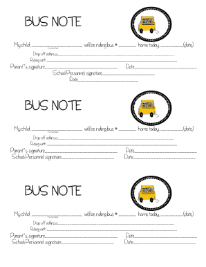 Bus Note Template  Form