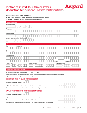 Asgard Notice of Intent to Claim  Form