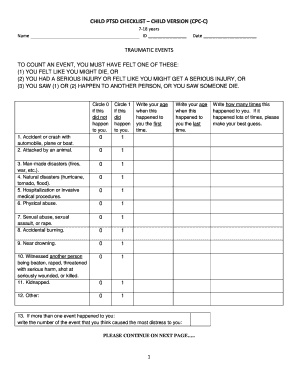 Child Ptsd Checklist Child Version Cpc C Tulane University Latrauma Tulane  Form