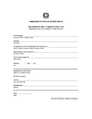 Richiesta Del Codice Fiscale Ambasciata D&amp;#39;Italia New Delhi  Form