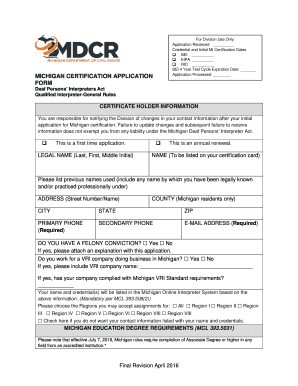  Michigan Weekly Certification 2016-2024