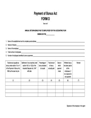 Bonus Form D Format in Excel