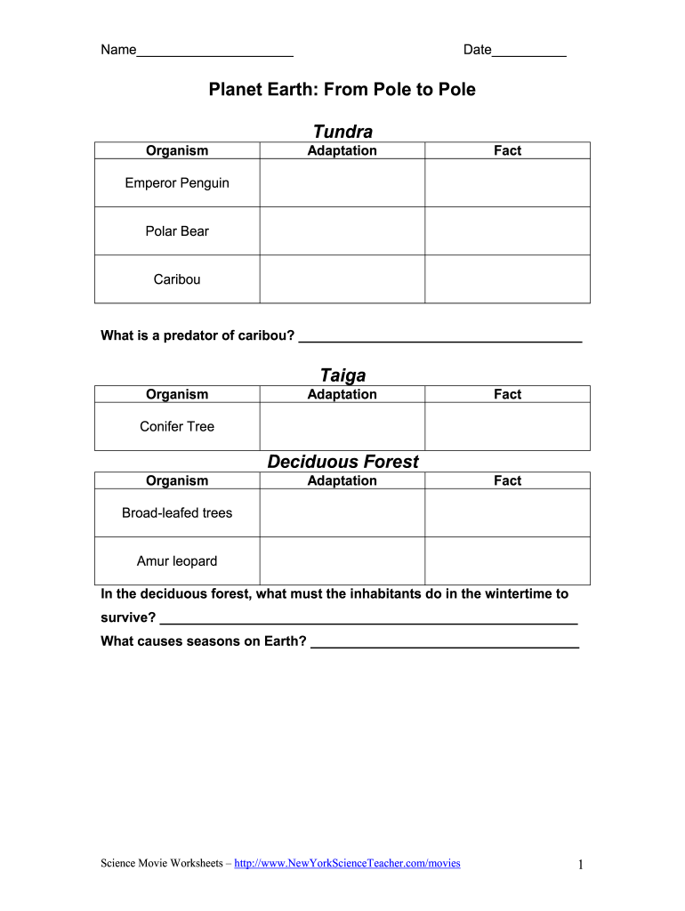 Planet Earth Pole to Pole Worksheet  Form