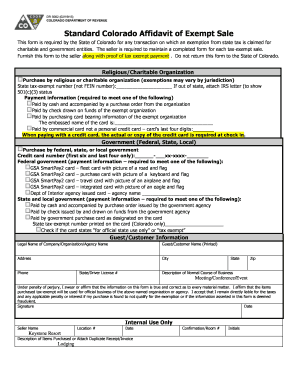 Standard Colorado Affidavit of Exempt Sale  Form