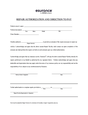 Esurance Direction of PayRepair Authorization Delta Collision  Form