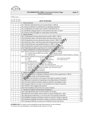 SAPOBSERVATION FORM Conversational Partner Stage Social Communication Page 2 JOINT ATTENTION 1 Shares Attention JA1