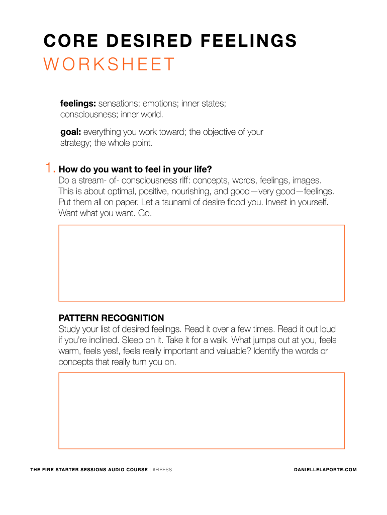 Core Desired Feelings Worksheet  Form