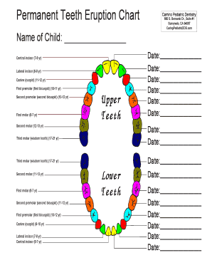 Tooth Eruption Chart  Form