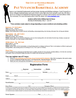 Basketball Academy Application Form