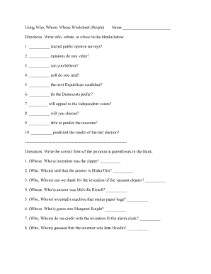 Using Who, Whom, Whose Worksheet Purple Name Directions Ellensburg Mms Schoolfusion  Form