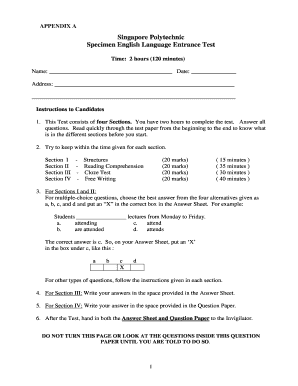 Singapore Polytechnic Entrance Exam  Form