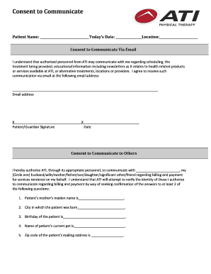 Consent to Communicate ATI Physical Therapy  Form