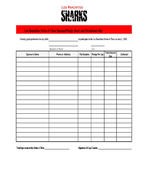 Swim a Thon Pledge Sheet  Form