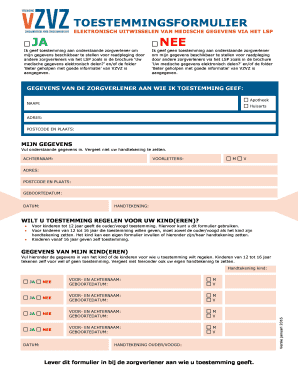 ELEKTRONISCH UITWISSELEN VAN MEDISCHE GEGEVENS VIA HET LSP Vzvz  Form