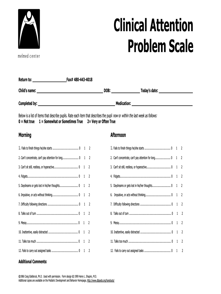 Clinical Attention Problem Scale  Form