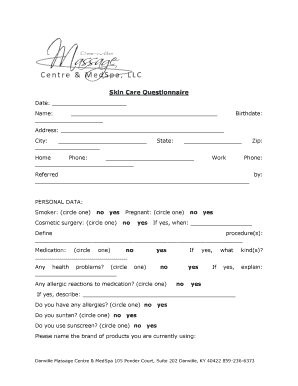 Skin Care Questionnaire PDF  Form