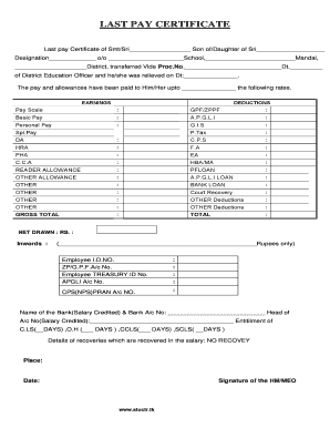 Last Pay Certificate for Teachers PDF  Form