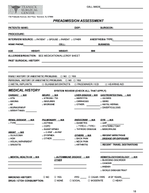 Pre Admission Assessment Form