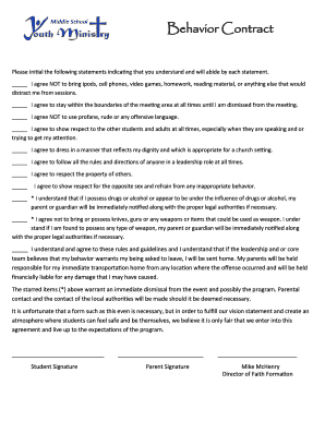Middle School Behavior Contract Sjfaithorg  Form