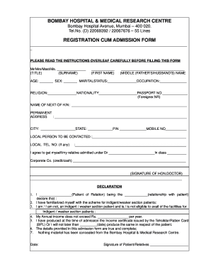 Government Hospital Admission Form