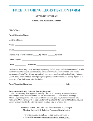 Tutoring Registration Form Template