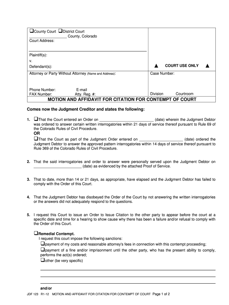 County Court District Court County, Colorado Court Address Plaintiffs V Courts State Co  Form