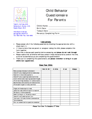 Children&#039;s Behavior Questionnaire PDF  Form