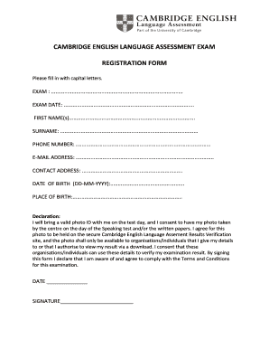 CAMBRIDGE ENGLISH LANGUAGE ASSESSMENT EXAM REGISTRATION FORM Spnjo Umk