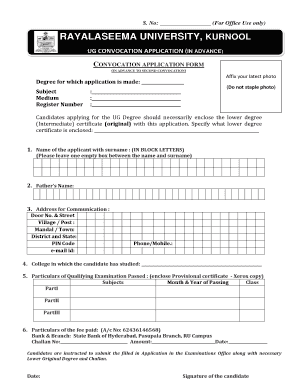 Rayalaseema University Convocation Notification Form