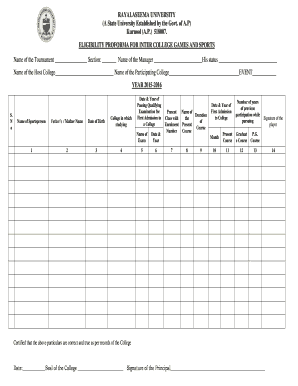 Eligibility Proforma for Inter College Sports and Games Rayalaseemauniversity Ac