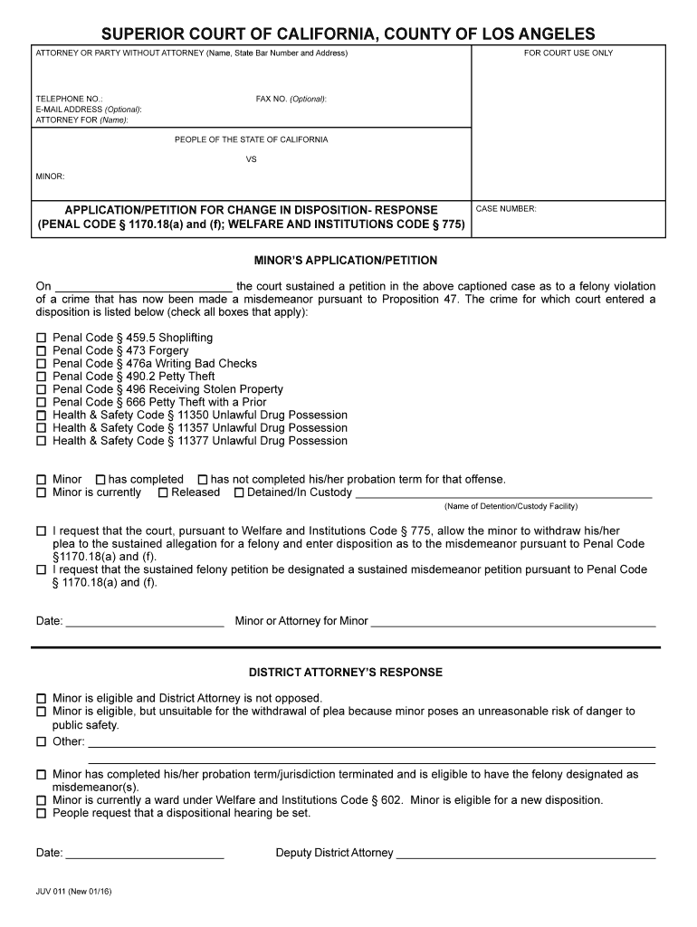  ApplicationbPetition for Changeb in Disposition Prop 47 2016