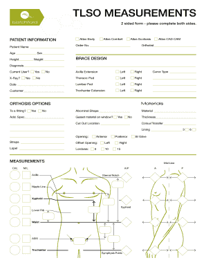 Tlso Brace Measurements  Form