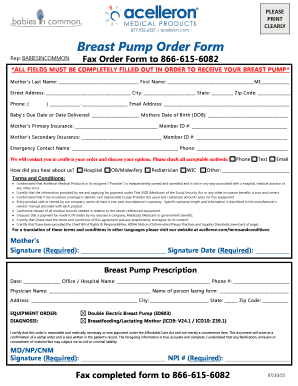 Acelleron Breast Pump Order Form