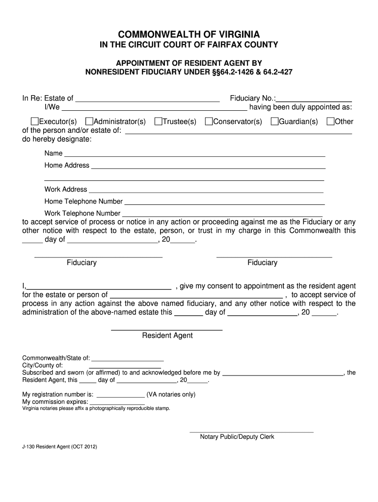  APPOINTMENT of RESIDENT AGENT by Fairfaxcounty 2012