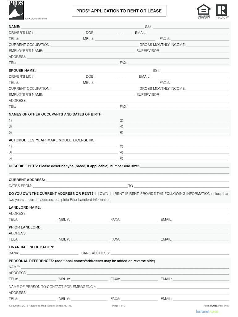 Application to Rent or Lease  Form