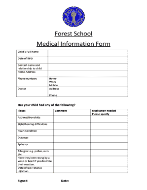 Forest School Medical Information Form Together We Grow Manorfarm Inf Bucks Sch