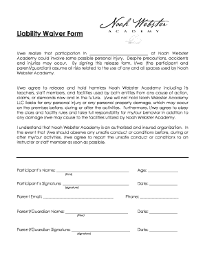 Dance Class Waiver Template  Form