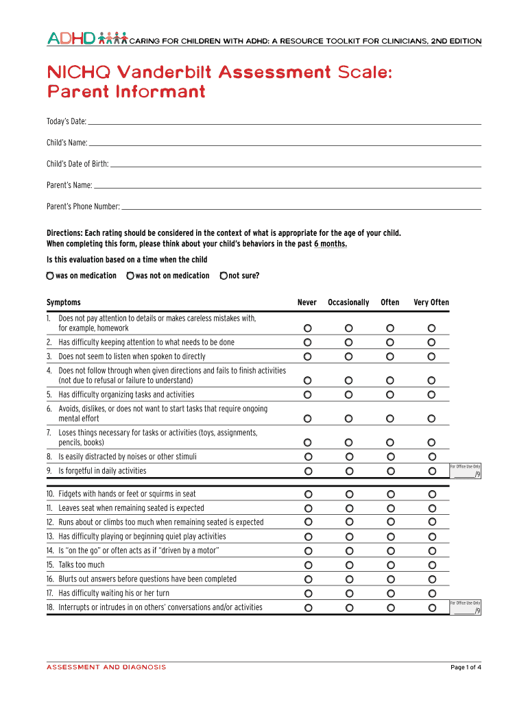 BNICHQ Vanderbilt Assessment Scaleb BParentb Informant Children39s Bb