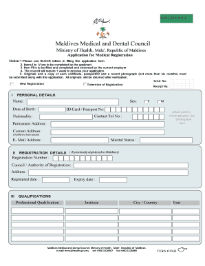 Maldives Medical and Dental Council  Form