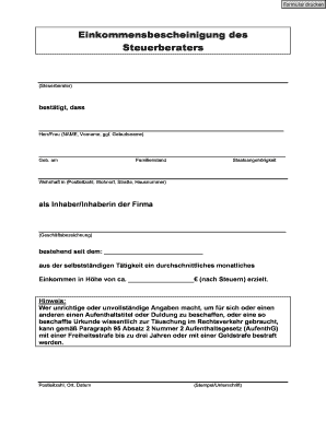 Einkommensbescheinigung Steuerberater  Form