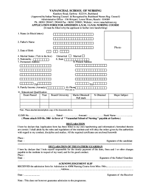 APPLICATION FORM for ADMISSION ANM GNM NURSING COURSE Vananchaltrust