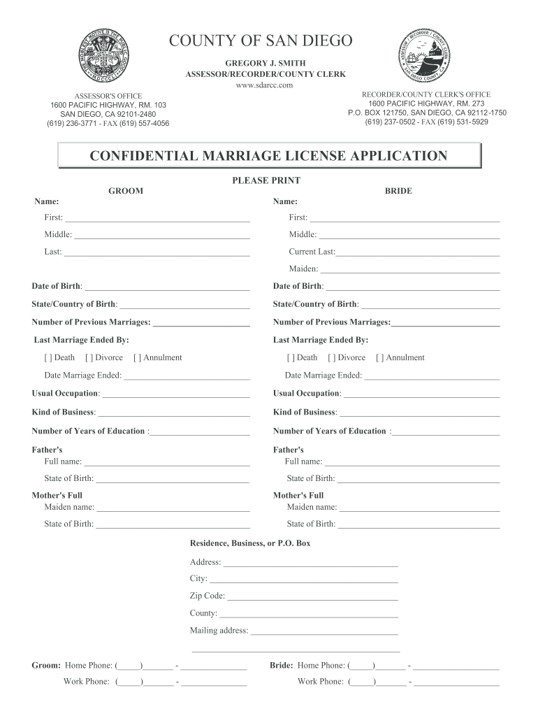 CONFIDENTIAL MARRIAGE LICENSE APPLICATION  Form