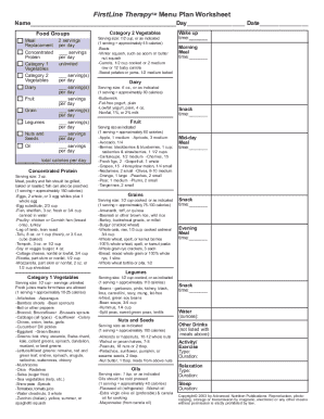 Firstline Therapy Menu Plan Worksheet  Form