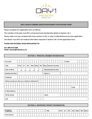 DAY1 HEALTH CHRONIC MEDICATION BENEFIT APPLICATION FORM Day1health Co