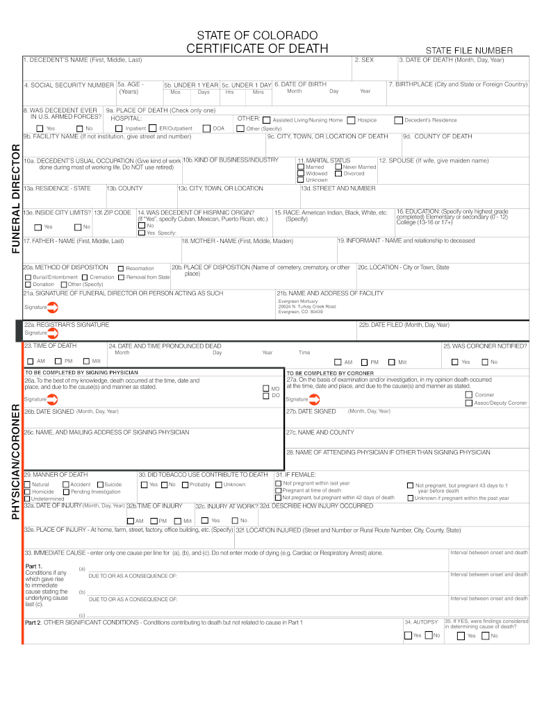  Colorado Death Certificate Form 2013