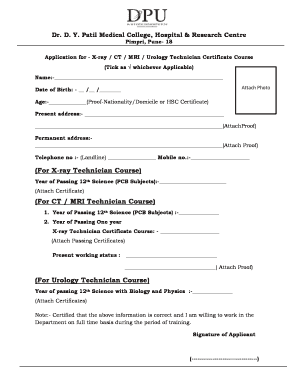 X Ray Technician Course  Form