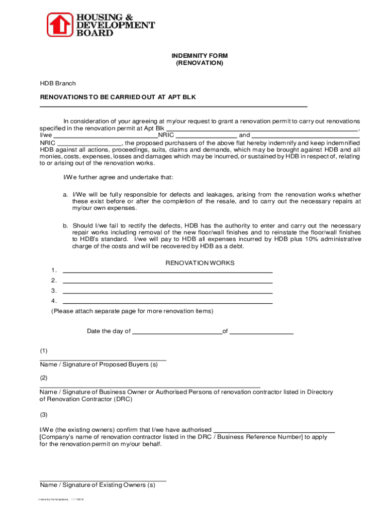 Hdb Indemnity Renovation  Form