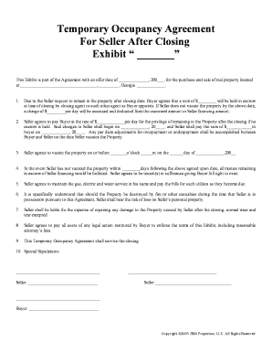 F219 Temporary Occupancy Agreement  Form