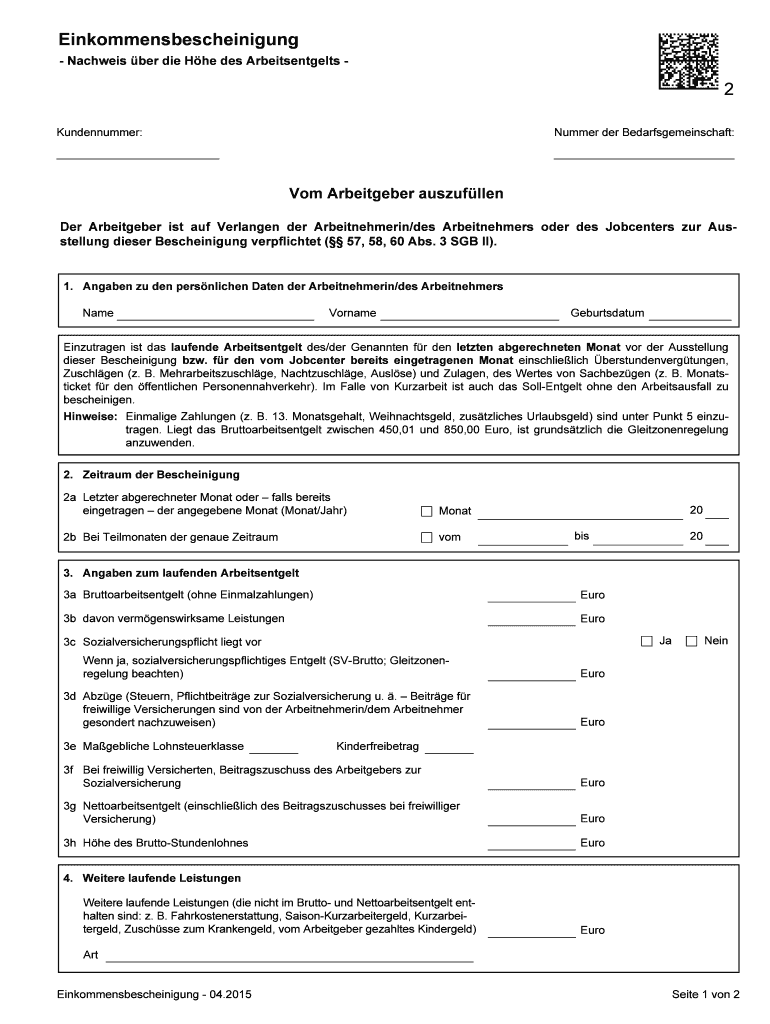 Einkommensbescheinigung  Form