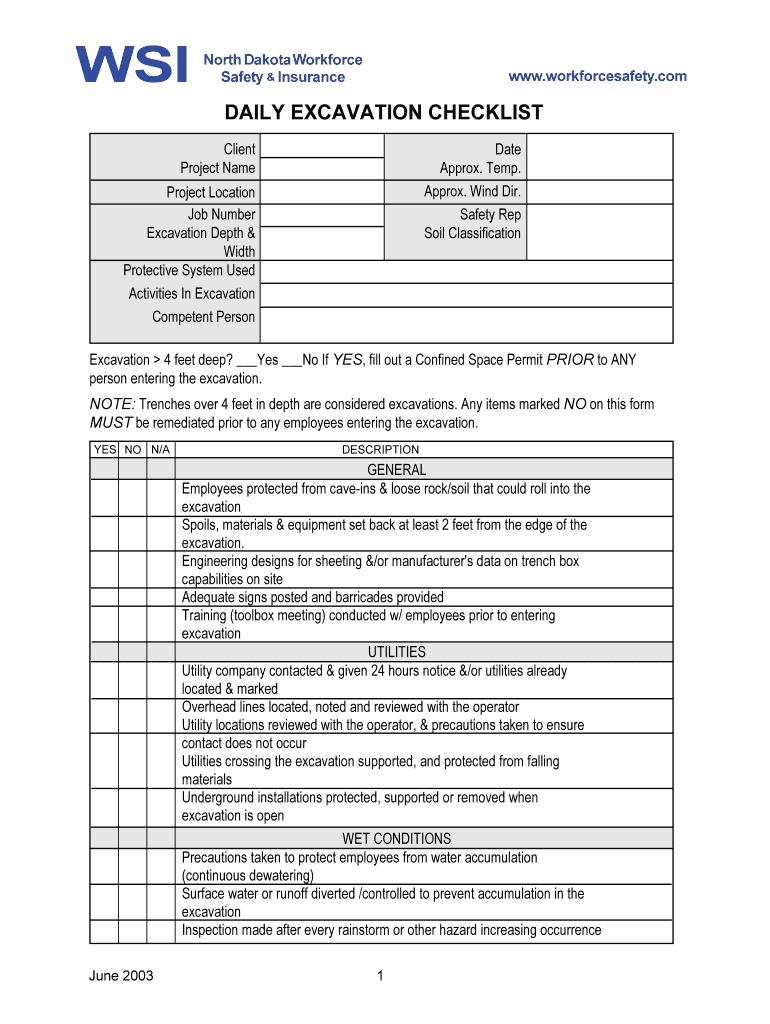 DAILY EXCAVATION CHECKLIST  Form